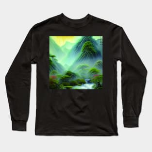 Digital Painting Scene Of a Lake Between Many Colorful Plants, Amazing Nature Long Sleeve T-Shirt